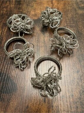 Bling Glass Beaded Napkin Ring Holders 5 Silver Table Setting Dinner Fairy